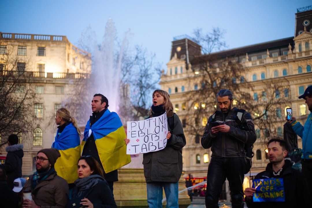 crowd protesting in city square